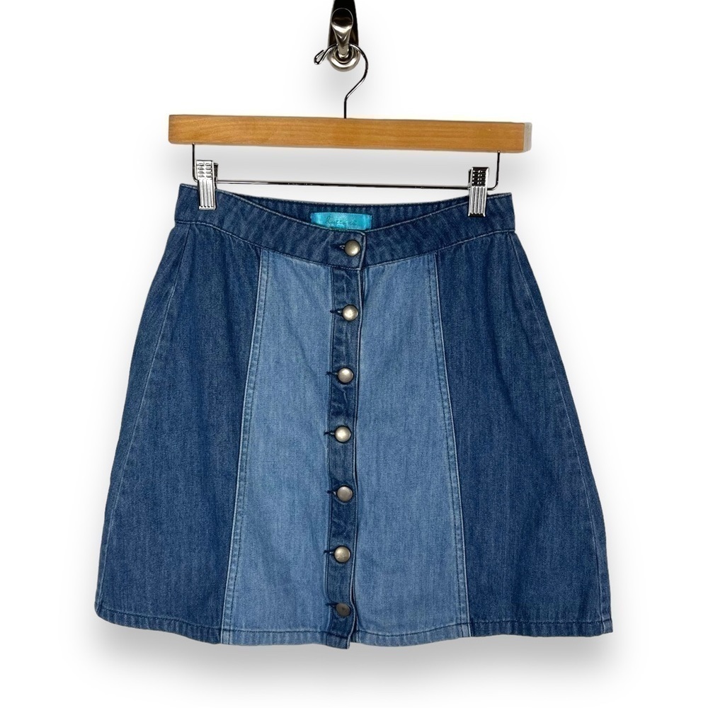 4 for $20 SALE! Buttons Two Tone Button Denim Mini, Light/Med Wash, Size Small